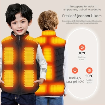 Dječja električno grijana vest – unisex, USB punjenje, zimska odjeća, 85% pamuk, poliester podstava, debela tkanina, za djecu iznad 8 godina (oko 140 cm)