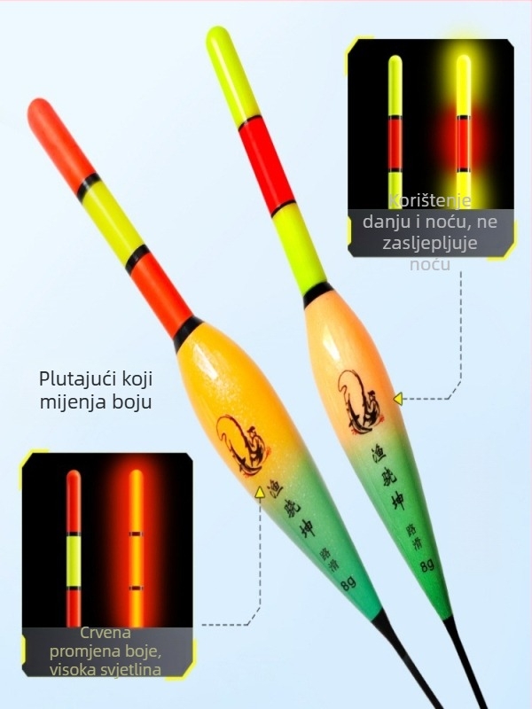 Elektronički plutač za drift ribolov, mijenja boju dan/noć, dvostruka upotreba, svijetao i vidljiv, za duga dometa s morskim štapom, univerzalno za sve vode