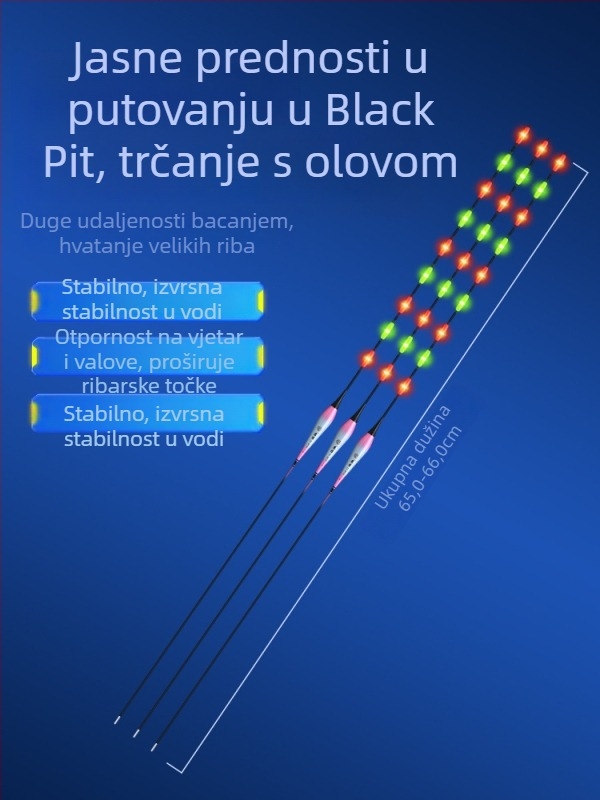 Elektronički plutač LED za ribolov šarana, dnevno-noćna upotreba, svjetleći plutač s vodilnim olovom, debeli rep, veliki plutač
