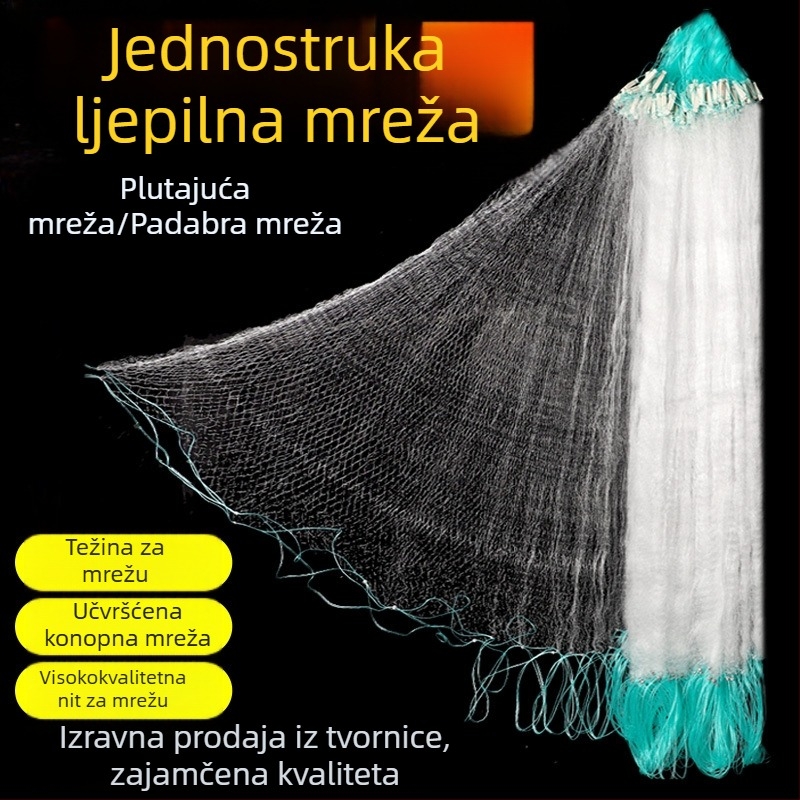 Najlonska mreža za ribolov s tri sloja potopnog dijela i jednoslojnim plutajućim dijelom, viseća mreža za male ribe i šarana