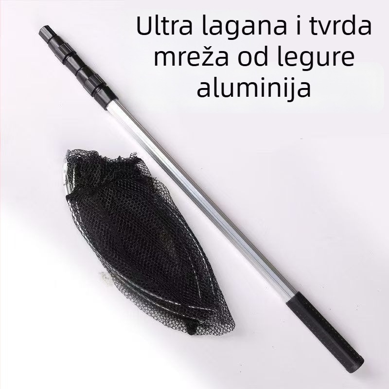 Sklopiva mreža za ribolov od aluminijske legure, ultra lagana, s glavom mreže i štapom