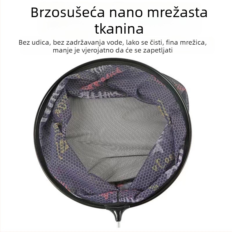Glava mreže za ribolov od aluminijske legure, s odvojivom mrežom na zip, kompozitna mreža torba, brzo suši, zaštita od zapetljavanja