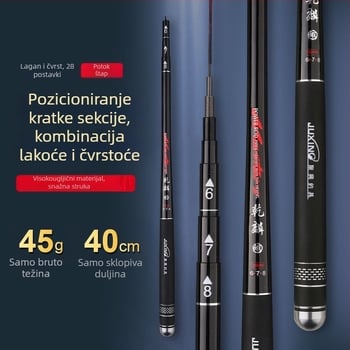 Longshuai karbonski mini prijenosni štap za ribolov, 28‑pozicijski podesivi, ultrakrakt segmentirani štap za ribolov u potoku
