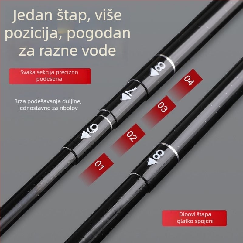 Longshuai karbonski mini prijenosni štap za ribolov, 28‑pozicijski podesivi, ultrakrakt segmentirani štap za ribolov u potoku