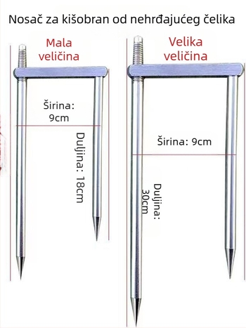Zemljni klin za ribolovni suncobran - produžen, otporan na vjetar, nehrđajući čelik (Porijeklo: Kina; Materijal: Nehrđajući čelik)