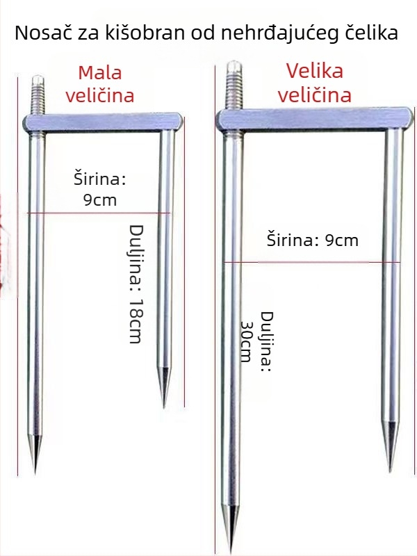 Zemljni klin za ribolovni suncobran - produžen, otporan na vjetar, nehrđajući čelik (Porijeklo: Kina; Materijal: Nehrđajući čelik)