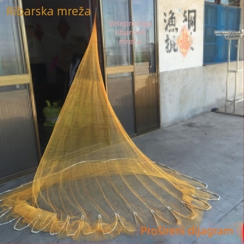 Strojno tkan net za raspršivanje od najlona, mreža za ručno bacanje ili rotirajuća mreža, mreža od najlona sa galvaniziranim željeznim privjeskom, visina 3,3 m