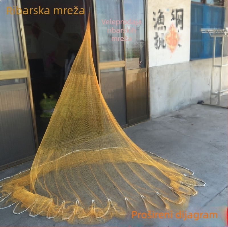 Strojno tkan net za raspršivanje od najlona, mreža za ručno bacanje ili rotirajuća mreža, mreža od najlona sa galvaniziranim željeznim privjeskom, visina 3,3 m