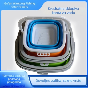 Silikonska sklopiva kanta za vodu 3L/5L/10L, četvrtastog oblika, teleskopskog, za ribolov i pranje automobila