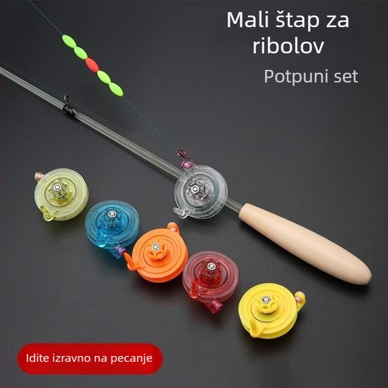 Mini set za djecu za ribolov s štapom i kolutom, prijenosni set s mekanim mamcem od kozica