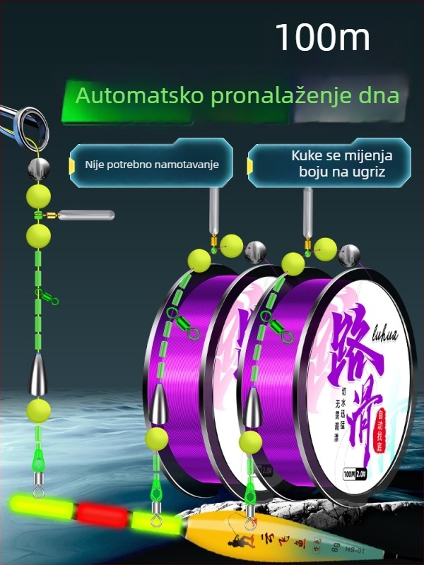 Set za dno ribolova s automatskim otkrivanjem dna, gotova glavna linija, najlon 100 m