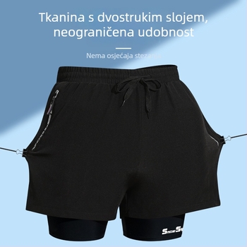 Muške dvostruke kupaće šorceve boxer-stila, brzo se suše, jednobojne, poliester