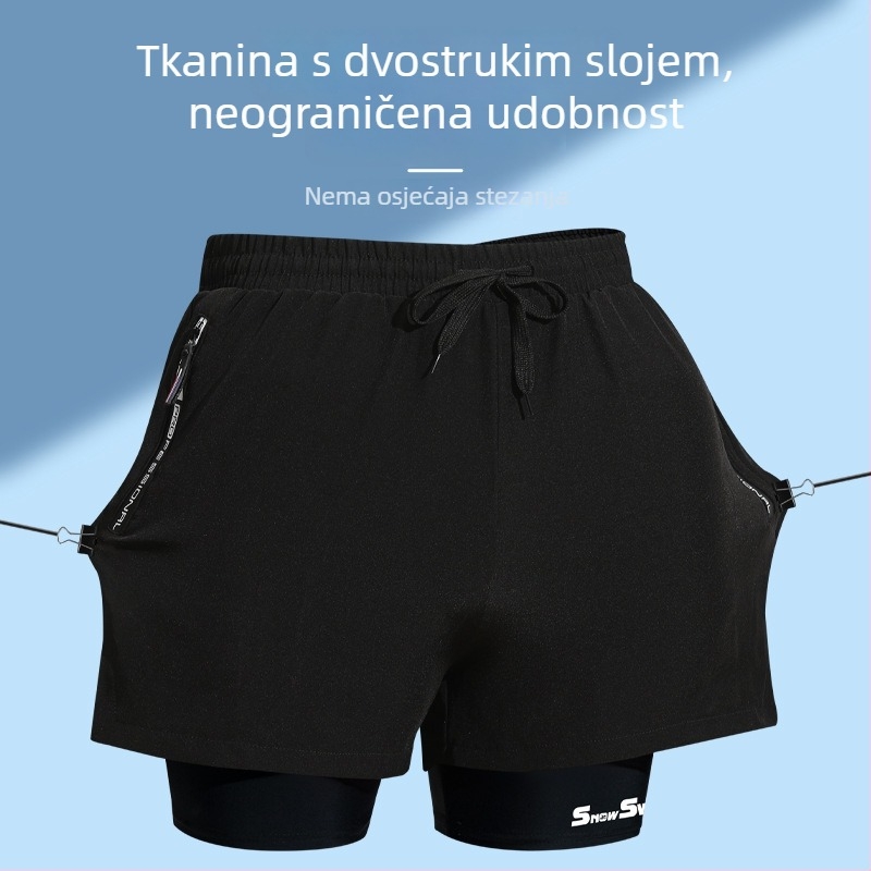 Muške dvostruke kupaće šorceve boxer-stila, brzo se suše, jednobojne, poliester