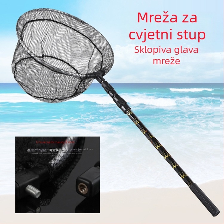Aluminijski štap za mrežu za ribolov, sklopna glava mreže za velike ribe, teleskopsko podešavanje, komplet