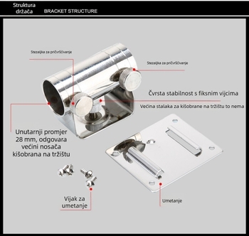 Držač kišobrana za ribolov – nehrđajući čelik, insert tip, univerzalno, ojačana konstrukcija, model 42752