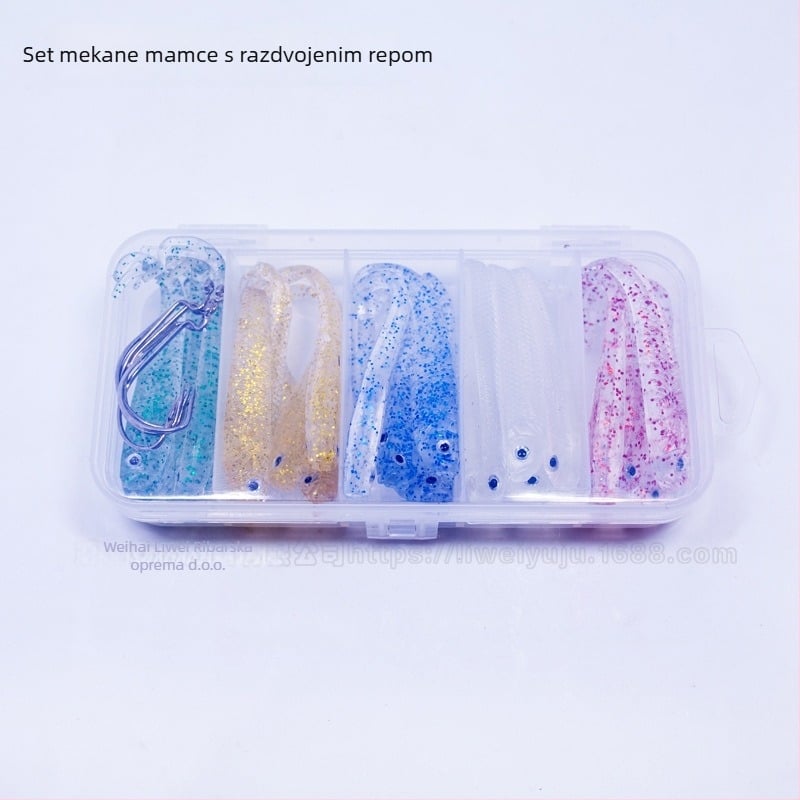 Set mekanih mamaca s repom u obliku vilice, svjetleći u mraku, za morski i slatkovodni ribolov basa