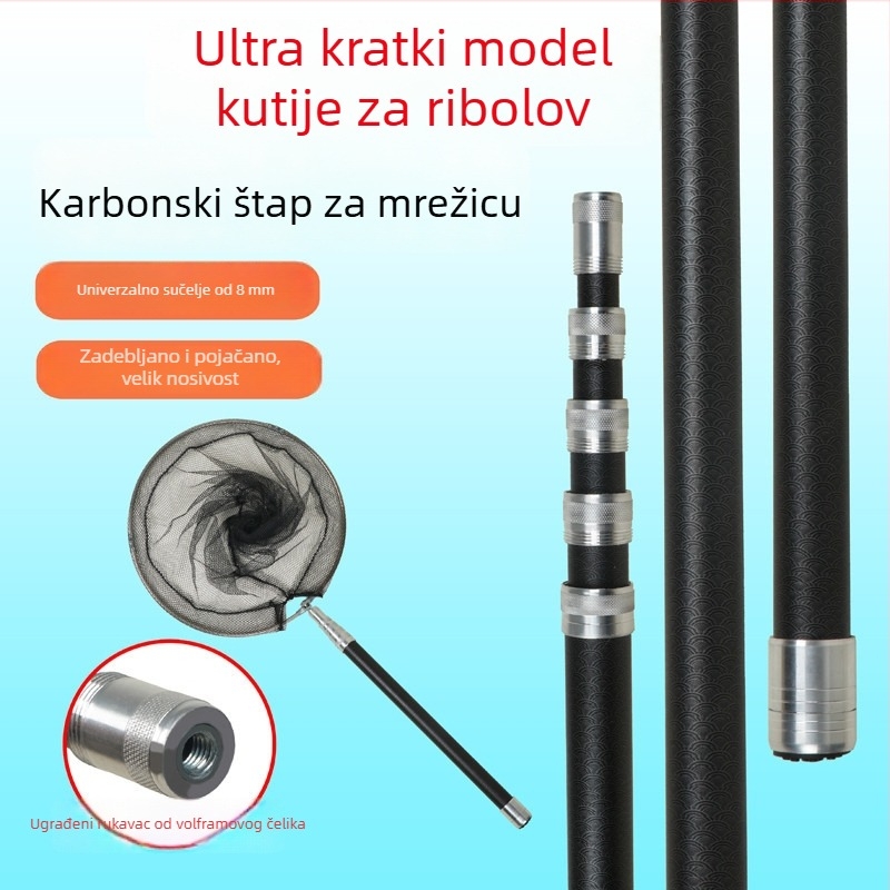 Ultra-kratka teleskopska štapa za mrežu za ribolov s glavom protiv rotacije, vlakna stakla XS2208 – komplet jedne šipke