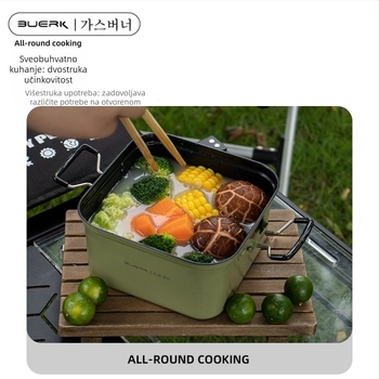 BUERK BG-D01 Set kuhinjskog posuđa za kampiranje od nehrđajućeg čelika – sklopivi četvrtasti lonac i tava, 0.43 kg, za 2 osobe, model BG-D01