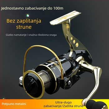 Potpuno metalna spining mašinica za ribolov s obale i stijena, dugi domet bacanja, set opreme za mamce