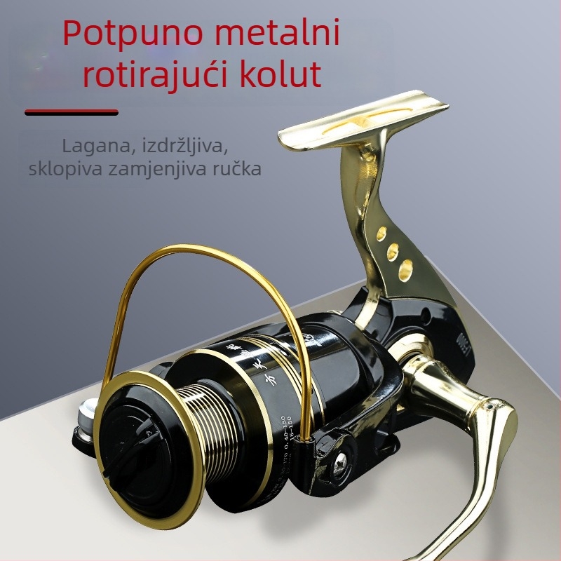Potpuno metalna spining mašinica za ribolov s obale i stijena, dugi domet bacanja, set opreme za mamce