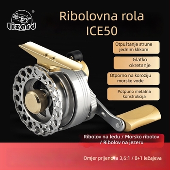 Ledeni navijak za raft za ribolov ICE50 – potpuno metalni, nehrđajući čelik, otporan na morsku vodu