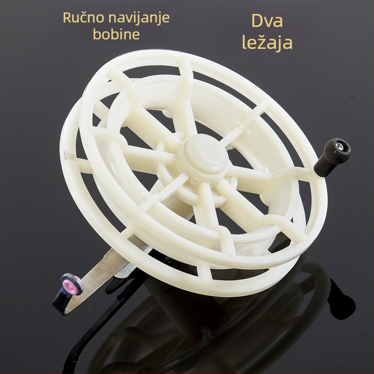 Potpuno plastična ručna kolutnica za navijanje na ribolovnoj mašini — dvostruki ležajevi, dodatak za štap