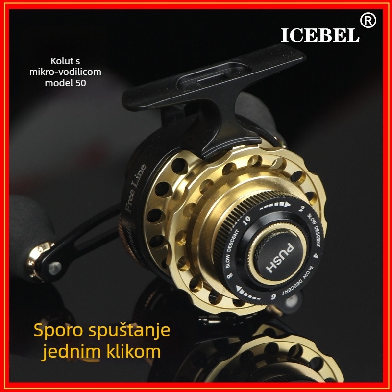 ICEBEL Navijač za ribolov na ledu, model 50 – kompaktnog, potpuno metalnog, magnetska kočnica, prednji pogon, mikro olovo