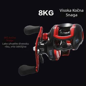 Komelon bubnjasti ribolovni kolut s metalnom špulom, visoke brzine, višestruki ležajevi, ultra glatko, crna
