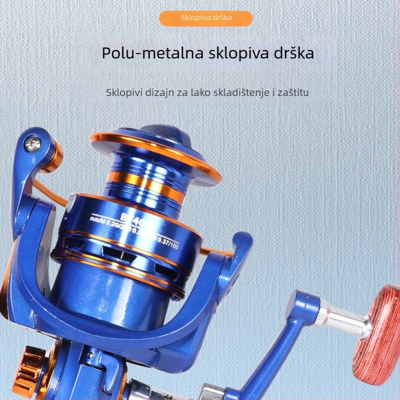 Kalio spining mulinet, potpuno metalno kućište, CNC metalna glava, drška od drveta, lagana i izdržljiva za morski i stijenski ribolov