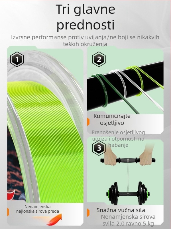 Nylon glavna linija za stijenski ribolov, 120 m, otporna na habanje, visoke čvrstoće, protiv ugriza, bez zapetljavanja