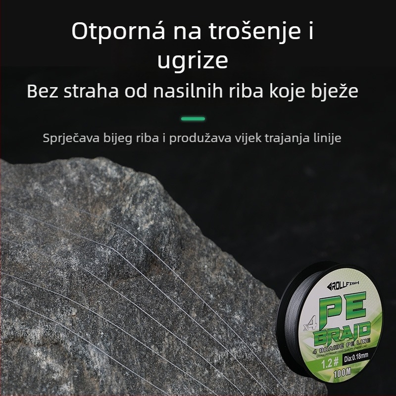 ROLLFISH Glavna linija PE, četverostruko pletena, 100 m, dugi domet bacanja