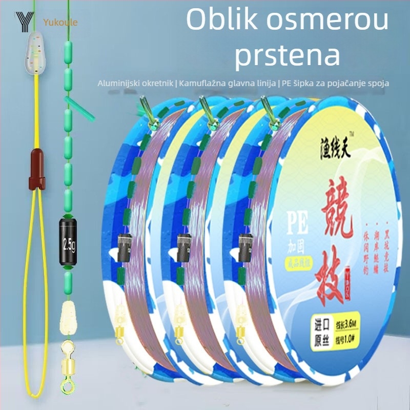 Set glavne ribolovne linije: materijal — najlon s uvezanom sirovom svilem; ukupna duljina 7,2 m; duljina linije 3,6–7,2 m; mjesto ribolova: Black Pit
