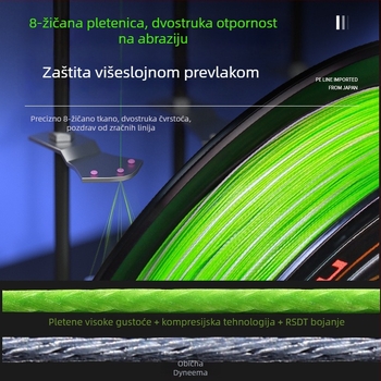 8-žilna pletiva PE ribolovna linija za dugačak domet, glatko premazana, vrlo jaka