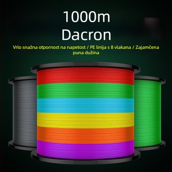 PE glavna ribolovna linija, pletena od 4 i 8 vlakana, duljina 1000 m, visoke napetosti, otporna na ugriz i abraziju