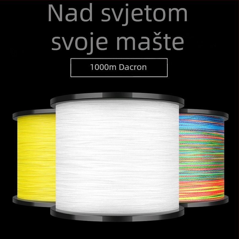 PE glavna ribolovna linija, pletena od 4 i 8 vlakana, duljina 1000 m, visoke napetosti, otporna na ugriz i abraziju