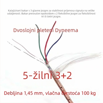 1,35 mm Dvostruki sloj Dyneema Pleteni Kabel s Tinovanim Cu Jadro, 2 Emajlirana Cu Žica za Napetost 120 kg