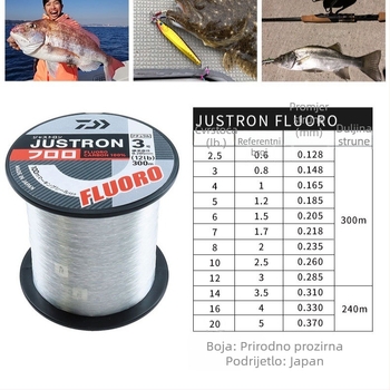 Dawa Justron 300m karbonska ribolovna linija, visoke čvrstoće, otporna na trošenje, svestrana