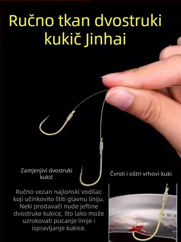 Set plovne linije s dvostrukim udicama i sedmerozvjezdastim plovkom – bez podešavanja, visoka osjetljivost; Materijal: najlon; Duljina: 2.7–5.4 m; Za potoke, ribnjake i jezera