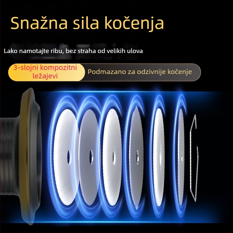 Komelon metalni ribolovni navijač s CNC ručkom i metalnom špulom, spinning navijač na navoj