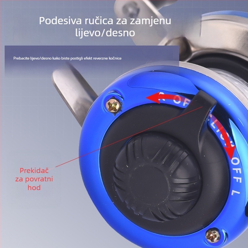 Komelon mini mulin za ledeni ribol s dvostrukim ručkama, metalnim tijelom i kolom za najlon