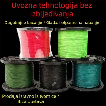 Glavna ribolovna linija od PE, 8-žilna, otporna na habanje, duljina 100–1000 m, nosivost 6–100 lb