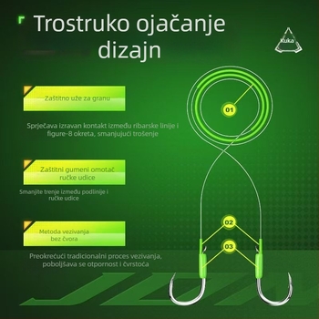 Ribolovna kuka s perlicama i linijom bez čvora, trostruko ojačana, lagana