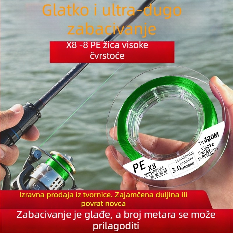 PE glavna linija za duga bacanja, pomoćna linija, najlon linija za mamce, izuzetno glatka X8 linija