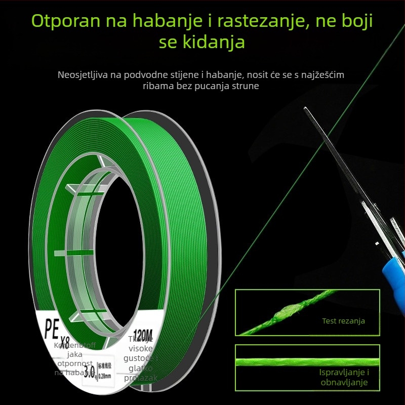 PE glavna linija za duga bacanja, pomoćna linija, najlon linija za mamce, izuzetno glatka X8 linija