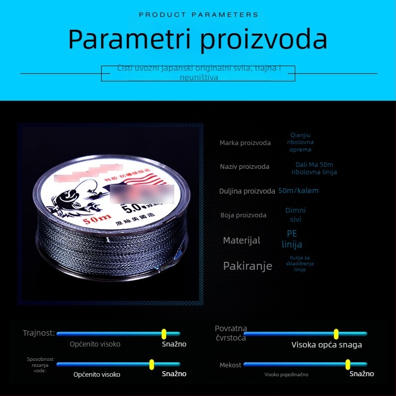 Glavna ribolovna linija Thousand Nine, PE pletena otporna na habanje, dobra čvrstoća, pakiranje 600 kom.