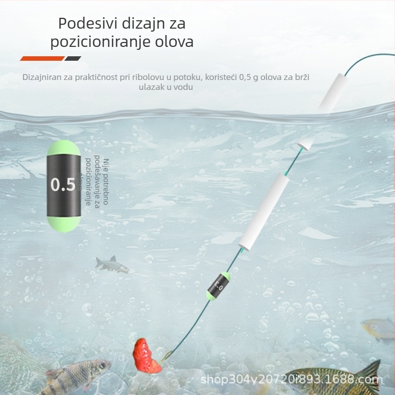 Najlonski set za ribolov u potoku s bijelim iznimno osjetljivim plivačkim perlama i prilagodljivim olovnim težinama - duljine 2,7, 3,6, 3,9 i 4,5 m
