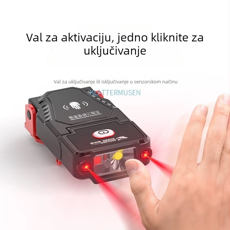 Punojiva LED čelna lampica za noćni ribolov, s klipom za kapu, 360° rotacija, domet 100–200 m