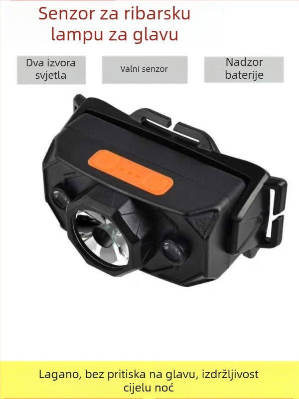 Čelna LED lampica za ribolov, vodootporna, Type-C punjenje, domet 200 m, trajanje 10–60 h