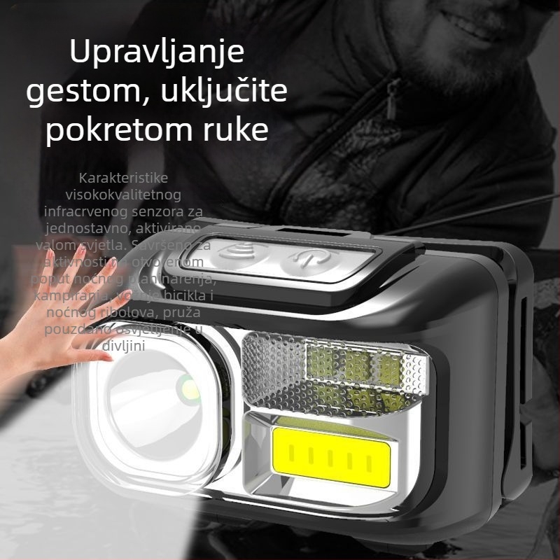 LED čelna lampa s USB punjenjem, 10W, 1200mAh, domet 100–200 m