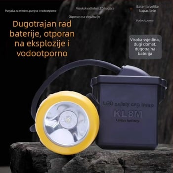 Čelna LED lampа za rudnike, vodootporna i otporna na eksplozije, punjiva, 3W, baterija 5000–12000 mAh, domet 100–200 m, uključuje punjač, pogodna za rudarstvo i noćni ribolov